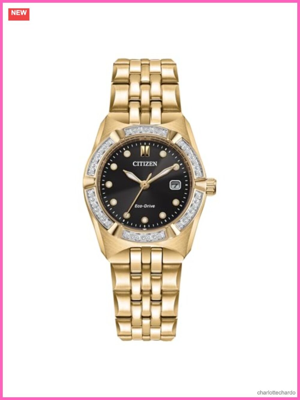 Citizen Eco-Drive Dress Watch Diamond Bezel Gold-Tone Bracelet
